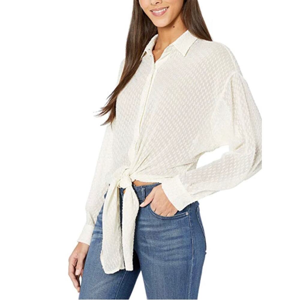 Anthropologie Bishop + Young Harper Tie Waist Blouse Cream Small - Picture 3 of 11